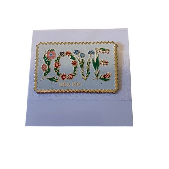 Vintage Floral Love Stamp Pin. - Picture 1 of 5